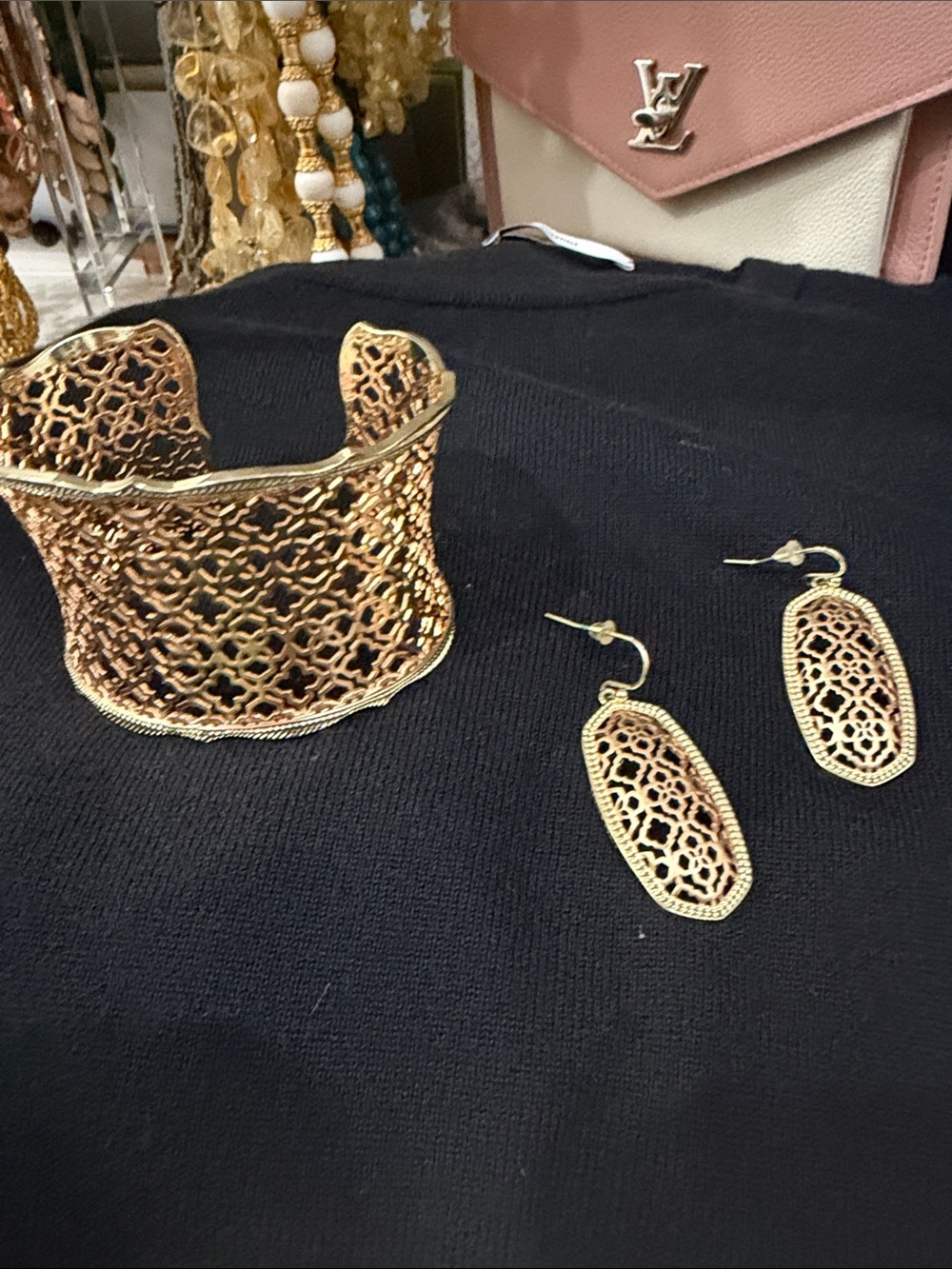 Kendra Scott Gold Filigree Cuff and Drop Earrings Set - Elegant Women’s Jewelry